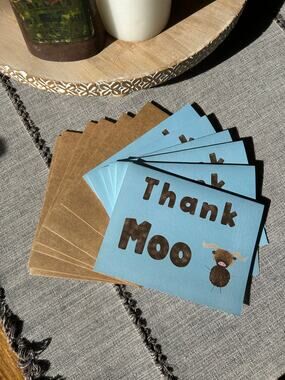 Greeting Cards Thank you Notes Scottish Highland Cow Boho Gift Handmade Set of 6
